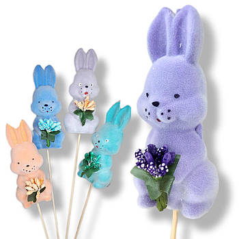 Великодній топпер для куліча та декору Кролик оксамитовий 10*4,5 см