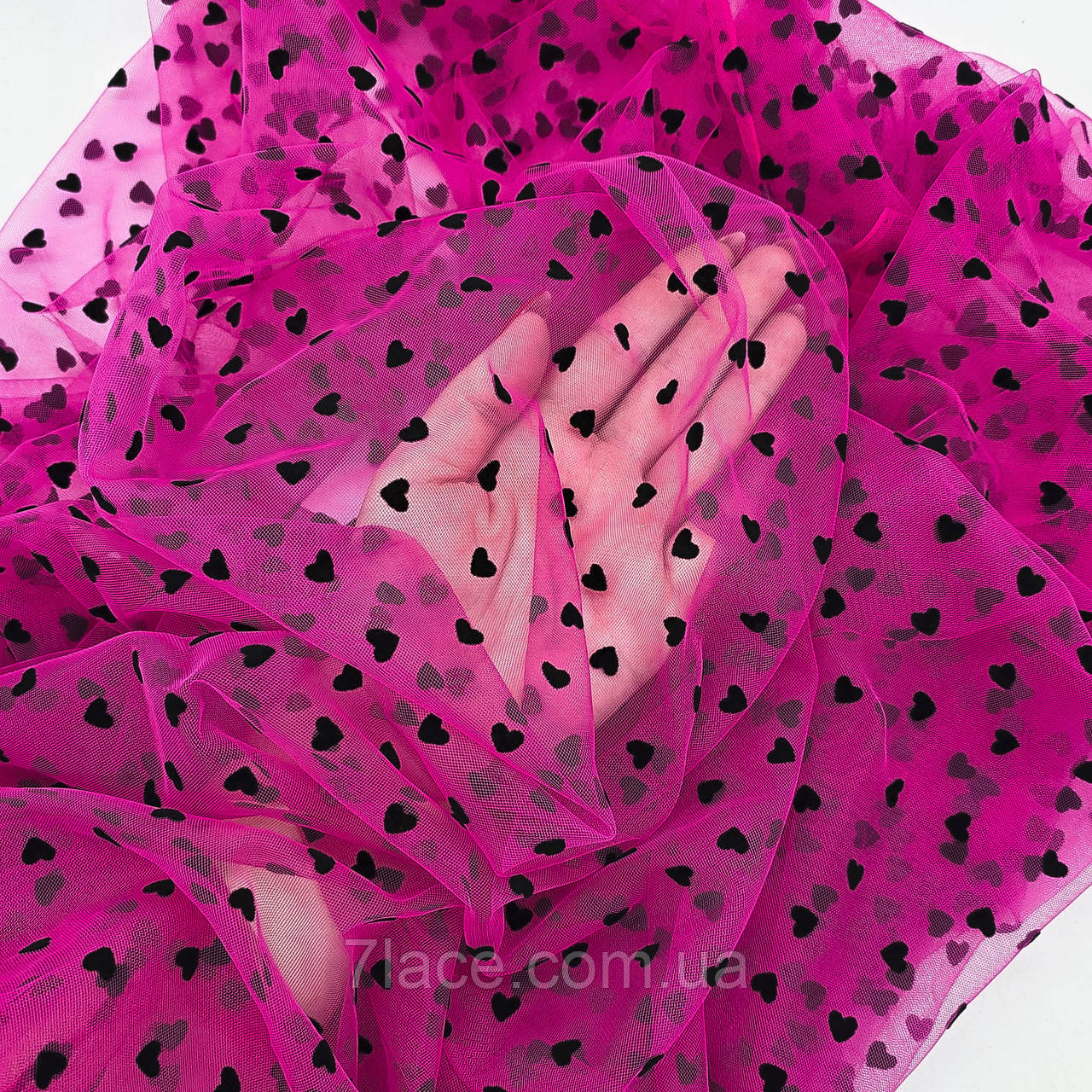 Сітка стрейч з флоком (серця) / колір МАЛИНОВИЙ / ціна вказана за 0,5 метра сітки, фото 1