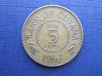 Монета 5 центов Гайана 1967 фауна птица