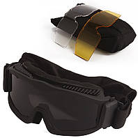 Ударостійка тактична маска Чорна з трьома змінними лінзами (товщина лінз 3мм) окуляри svitloochey