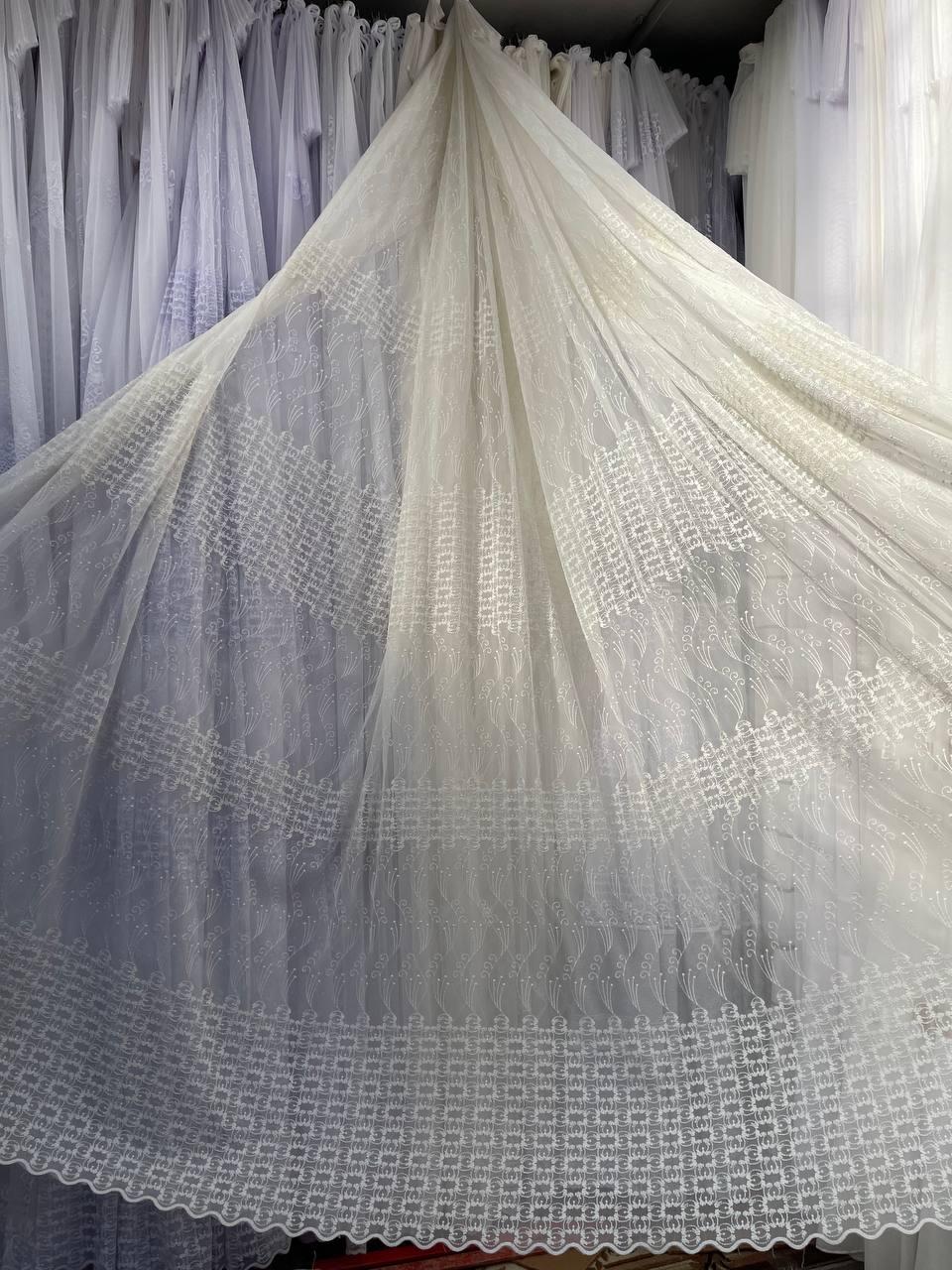 Тюль бамбук,  вишивка заввишки 2,8 м.айворі