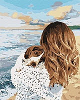 Картина по номерам Девушка с собакой 40х50 Картины в цифрах Живопись по номерам на холсте Rainbow Art GX40926