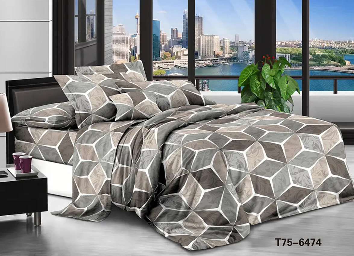 Полуторний комплект постільної білизни 150х220 Бязь бавовна поліестер (22461) Сучасна постільна білизна, фото 1