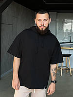 Мужская стильная футболка с капюшоном монохром (черная) молодежная хлопковая футболка Турция Sale АPTS058