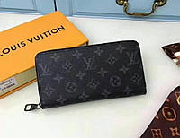 Мужской кошелек на молнии Louis Vuitton Grey серый брендовый клатч в подарочной упаковке