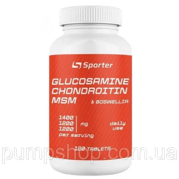 Глюкозамін хондроїтин МСМ Sporter Glucosamine Chondroitin MSM +Boswellia 120 таб.