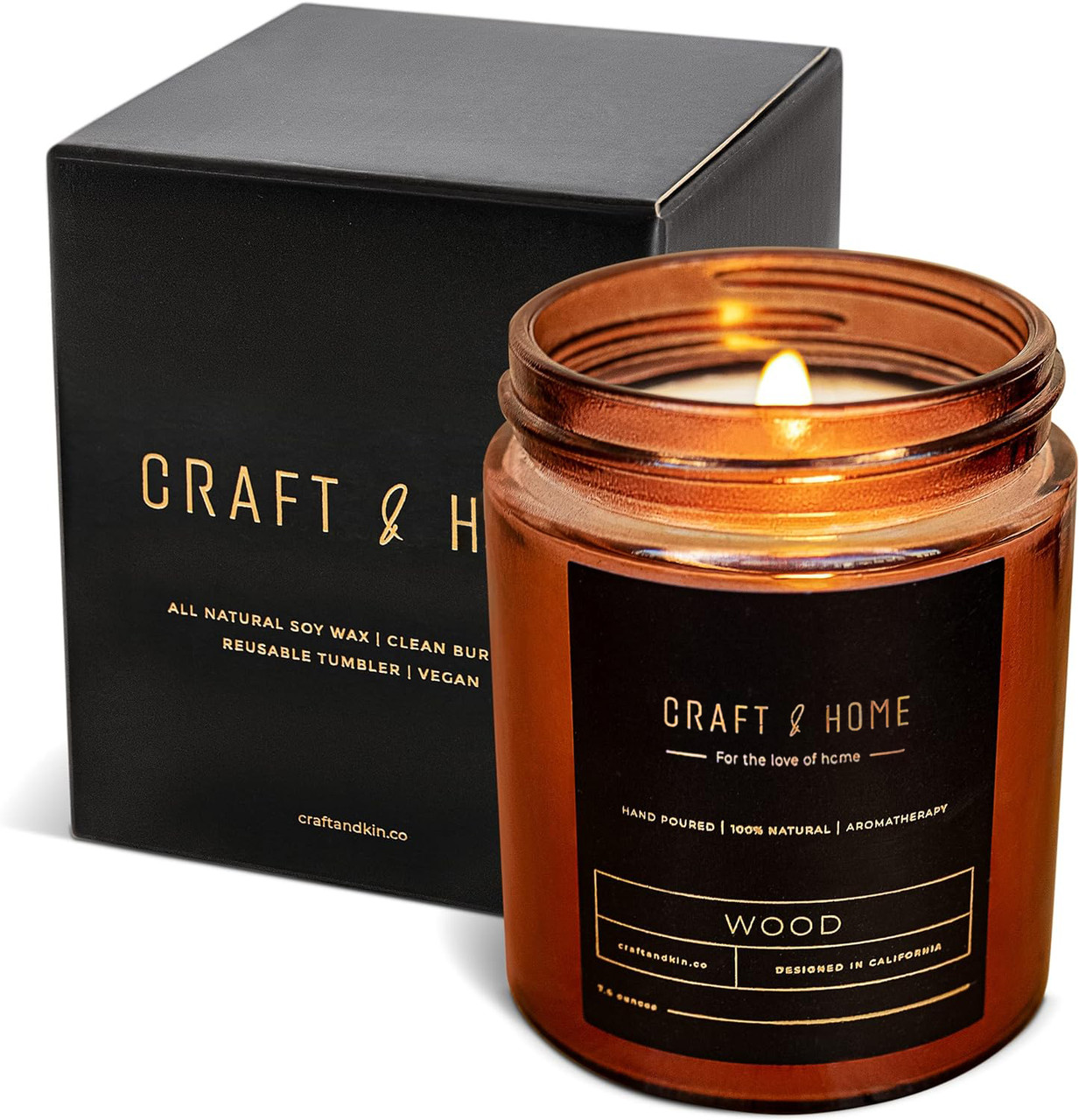 Ароматична соєва свічка у чорному матову склі CRAFT & HOME: Аромат WOOD для Атмосфери Дому