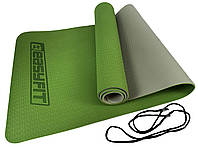 Коврик для йоги и фитнеса EasyFit TPE+TC 6 мм двухслойный зеленый-серый
