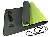 Коврик для йоги и фитнеса EasyFit TPE+TC 6 мм двухслойный черный-зеленый