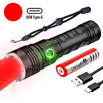 Ліхтар ручний з червоним світлом BL-A73 R універсальний із зарядкою Type-C, фото 2