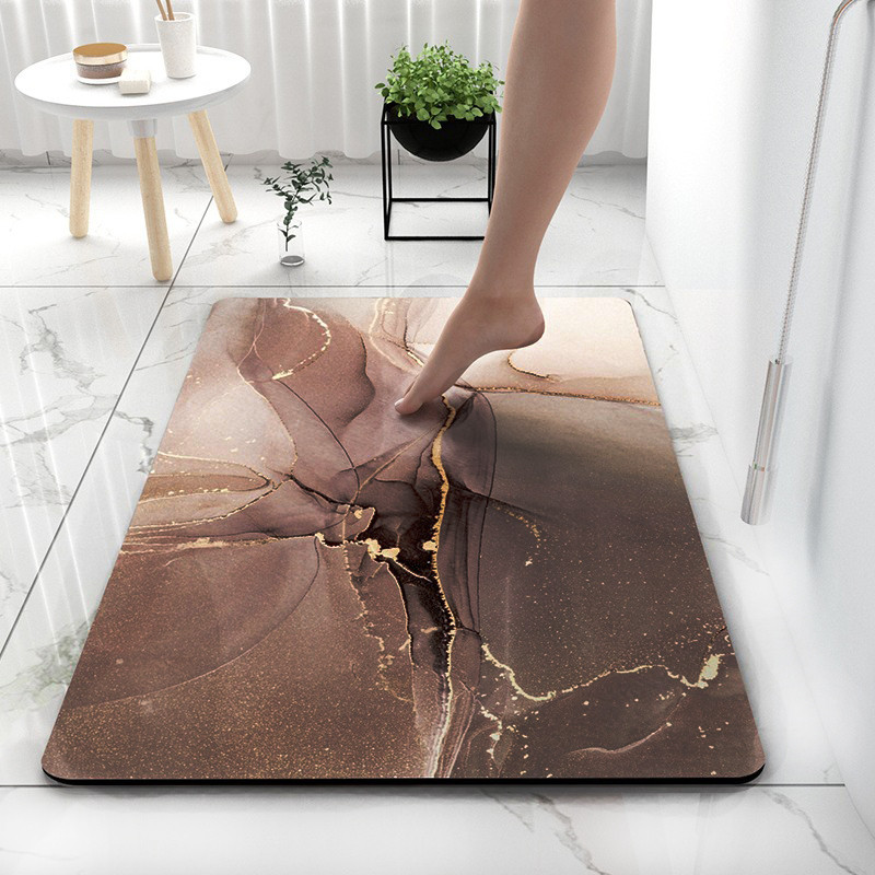 Діатомітовий килимок для ванної вологопоглинаючий 60x90 см під мармур рожеве золото, фото 1