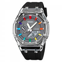 Унисекс кварцевые водонепроницаемые спортивные часы с комбинированной индикацией Skmei 2100 Black-Grey
