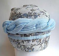 Чалма Тюрбан бандана платок на голову Шапка женская косами Хлопок весна лето Голубая цветочный принт