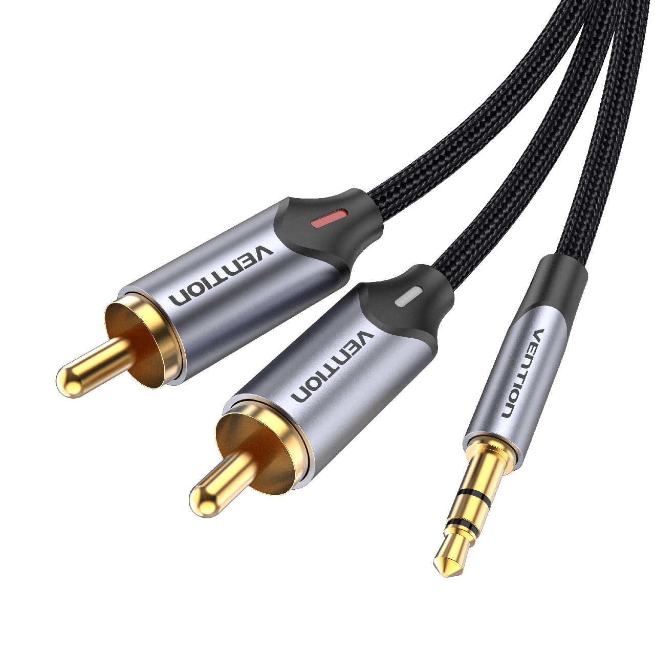 Кабель аудіо Vention 3.5 mm to 2 RCA стереорозгалужувач RCA Y бавовняне обплетення 5 м Black (BCNBJ), фото 1