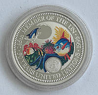 Палау 5 долларов 1995, Морская фауна: 50 лет Организации Объединенных Наций. Серебро 25 г