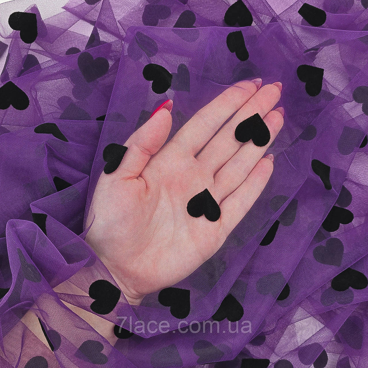 Сітка стрейч з флоком (серце велике) / колір ФІОЛЕТОВИЙ / ціна вказана за 0,5 метра сітки