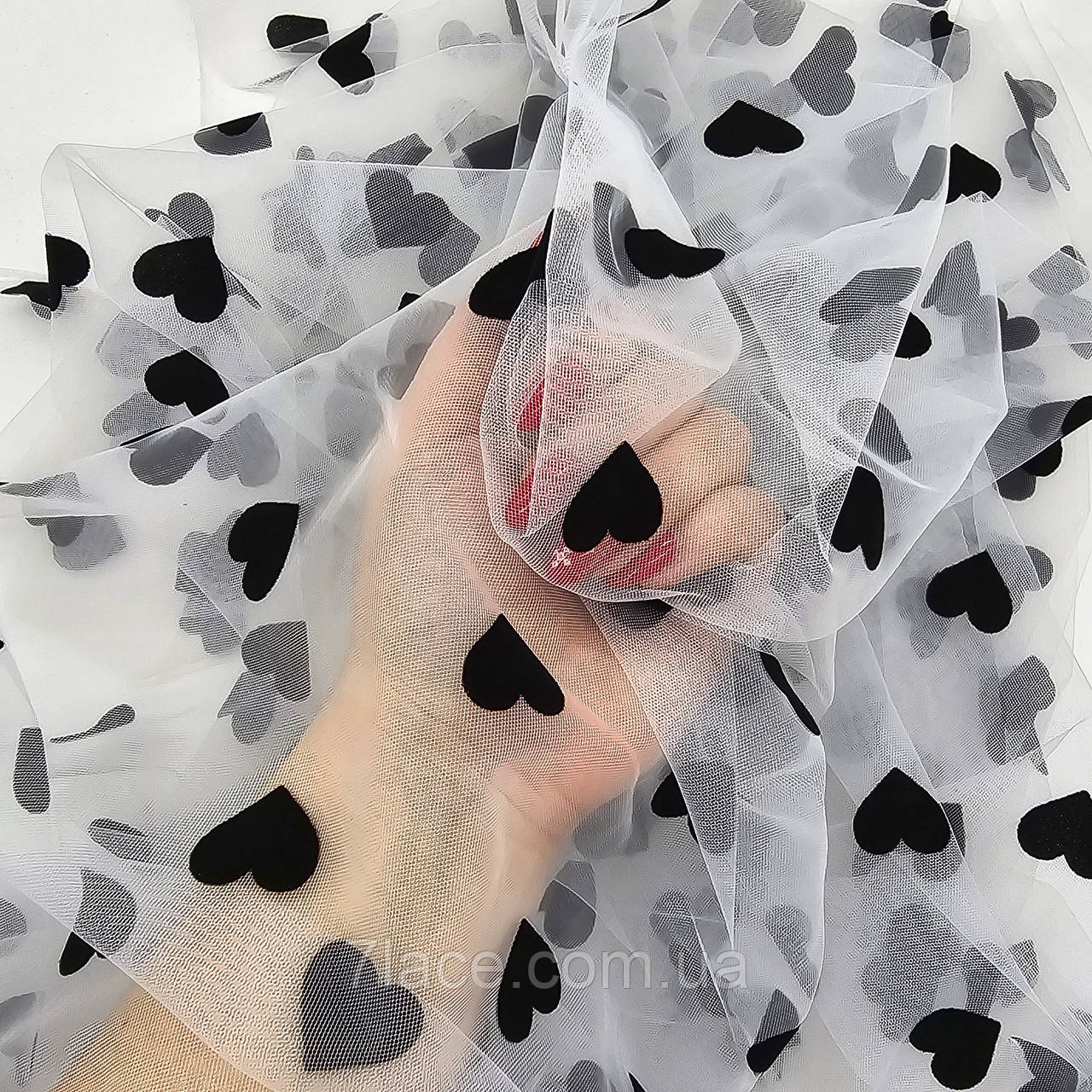 Сітка стрейч з флоком (серце велике) / колір МОЛОЧНИЙ / ціна вказана за 0,5 метра сітки, фото 1