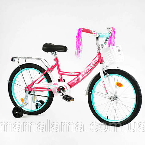 Велосипед для дівчинки зростом 120-140 см, колеса 20 дюймів, Рожевий, кошик, дод. колеса, CL-20652, фото 2