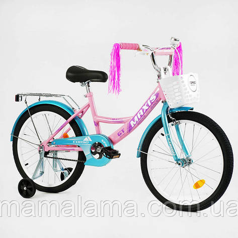 Велосипед для дівчинки зростом 120-140 см, Рожевий, колеса 20 дюймів, кошик, дод. колеса, CL-20211, фото 2