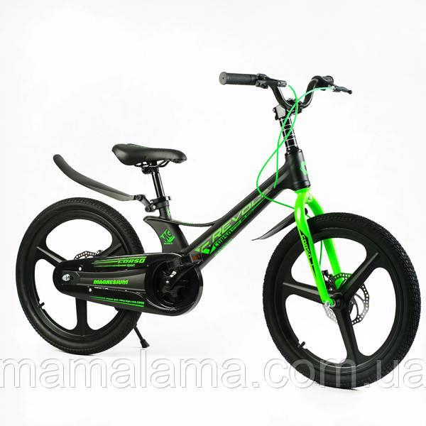 Велосипед для дитини зростом 115-130 см, на литих дисках 20 дюймів, Чорно-Зелений, магнієвий, MG-20118