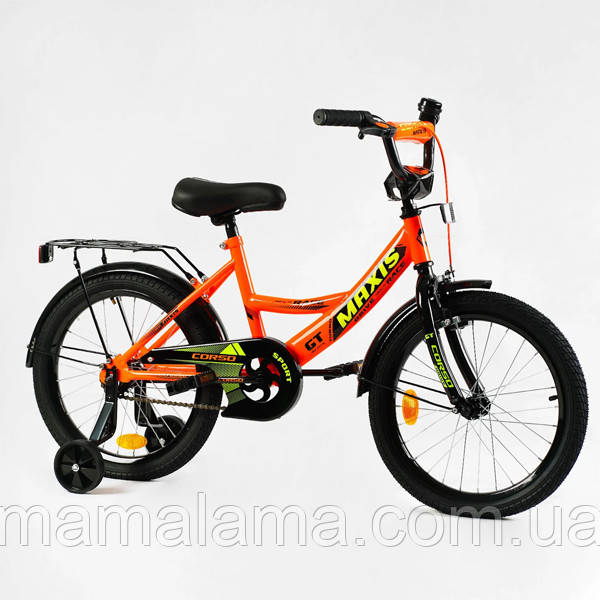 Велосипед дитині 6-8 років зростом 110-140 см, 18 дюймів, Помаранчевий (дод. колеса, ручне гальмо) CL-18964