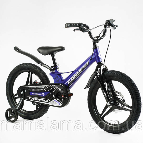 Велосипед на литих дисках 18 дюймів для хлопчика 6-8 років зростом 110-140 см, Синій, дод. колеса, MG-18763