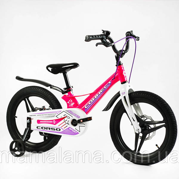 Велосипед для дівчинки зростом 110-140 см, литі диски 18 дюймів, Рожевий, дод. колеса, MG-18944
