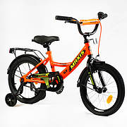 Велосипед двоколісний дитині 5-6 років зростом 110-115 см, колеса 16 дюймів, Помаранчевий, дод. колеса, CL-16177