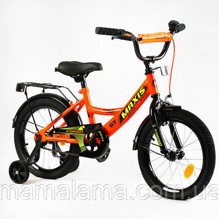 Велосипед двоколісний дитині 5-6 років зростом 110-115 см, колеса 16 дюймів, Помаранчевий, дод. колеса, CL-16177, фото 2