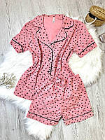 Уютная розовая пижама для женщин Seyko набор из хлопка рубашка и штаны с сердечками M