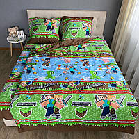 Набір дитячої постільної білизни комплект для ліжка 3в1 із натуральної тканини "Майнкрафт"