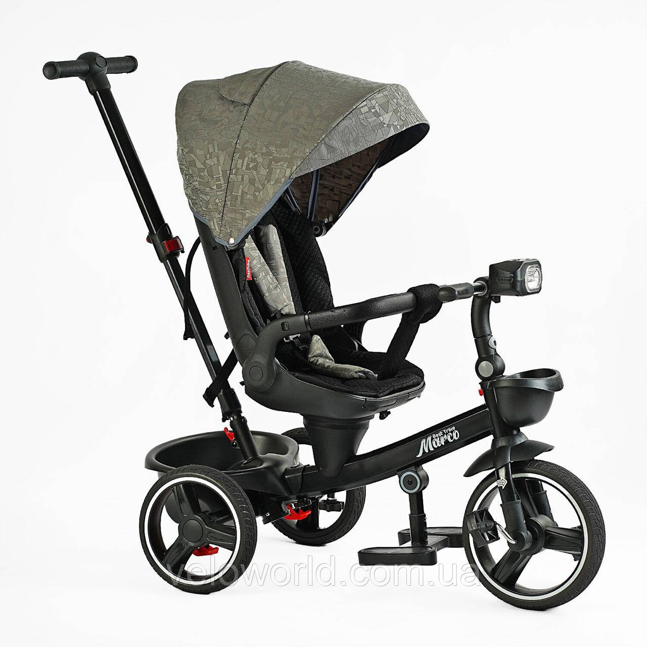Велосипед триколісний BestTrike "Marco" поворотне сидіння, складне кермо, колеса з прогумованим PU, кошик, телескопічна ручка, фар