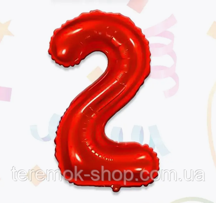Цифра  клька червона 2 фольгована фігурна розмір 80 см індивідуальна упаковка