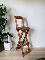 Складной деревянный высокий стул со спинкой для кафе баров балконов из натурального дерева Ольха 75 см
