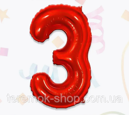 Цифра куля червона 3 фольгована фігурна розмір 80 см індивідуальна упаковка