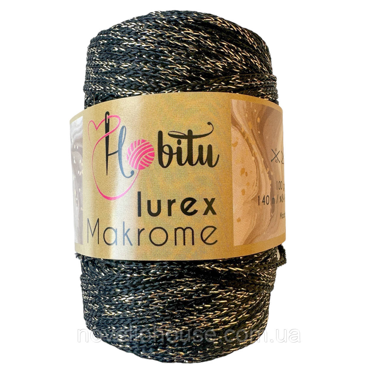 HOBITU MAKROME LUREX (ХОБІТУ МАКРАМЕ ЛЮРЕКС) № 270-3 чорний з золотом ( Пряжа поліпропілен з люрексом)