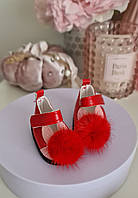 Туфли для кукол 5,5см красные с помпошками и ушками
