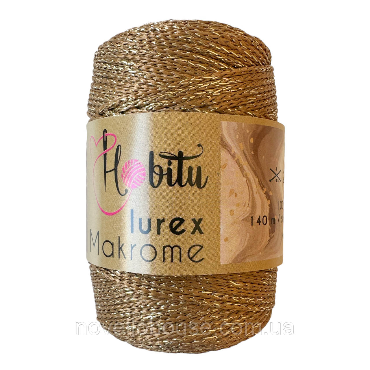HOBITU MAKROME LUREX (ХОБІТУ МАКРАМЕ ЛЮРЕКС) № 044 карамель з золотом ( Пряжа поліпропілен з люрексом)
