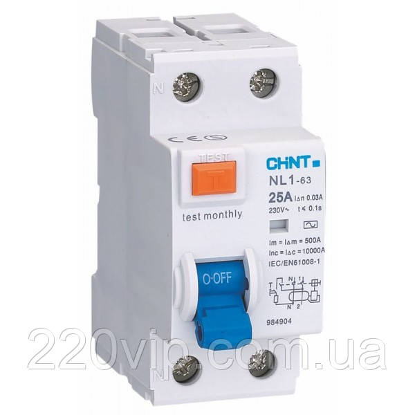 ПЗВ CHINT 2Р 16А 10 мА тип A NL1-63, 200824 ЧИНТ диференціальне реле, пристрій захисного вимкнення