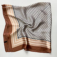 Жіноча шовкова хустка молочний/коричневий 70х70 см "Геометрія"
