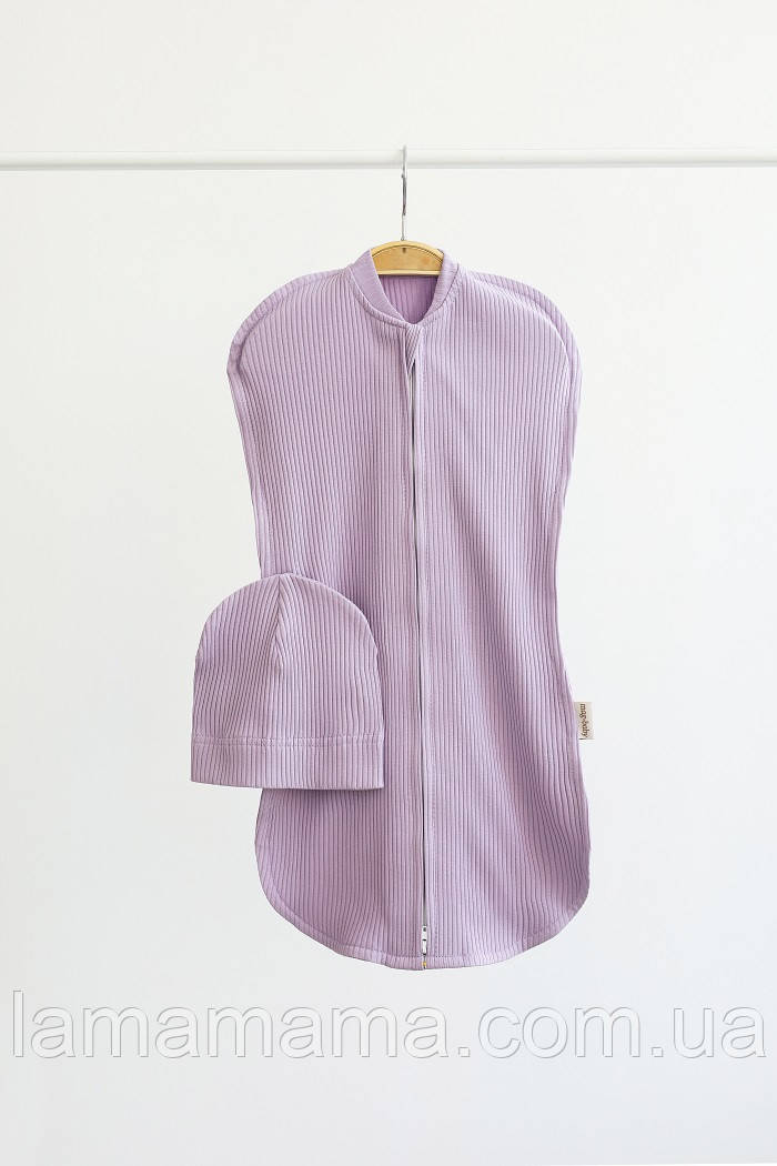 Євро пелюшка 0-3 міс. (50-62 см) кокон на блискавці з шапочкою Strip, бузкова MagBaby, фото 1