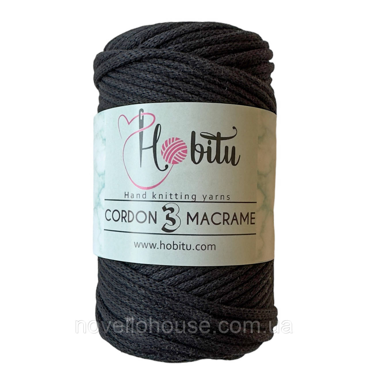 HOBITU CORDON 3 MACRAME (ХОБІТУ КОРДОН 3 МАКРАМЕ) № 150 чорний (Пряжа шнур з віскозою, нитки для в'язання макраме)