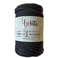HOBITU CORDON 3 MACRAME (ХОБІТУ КОРДОН 3 МАКРАМЕ) № 150 черный (Пряжа шнур с вискозой, нитки для вязания