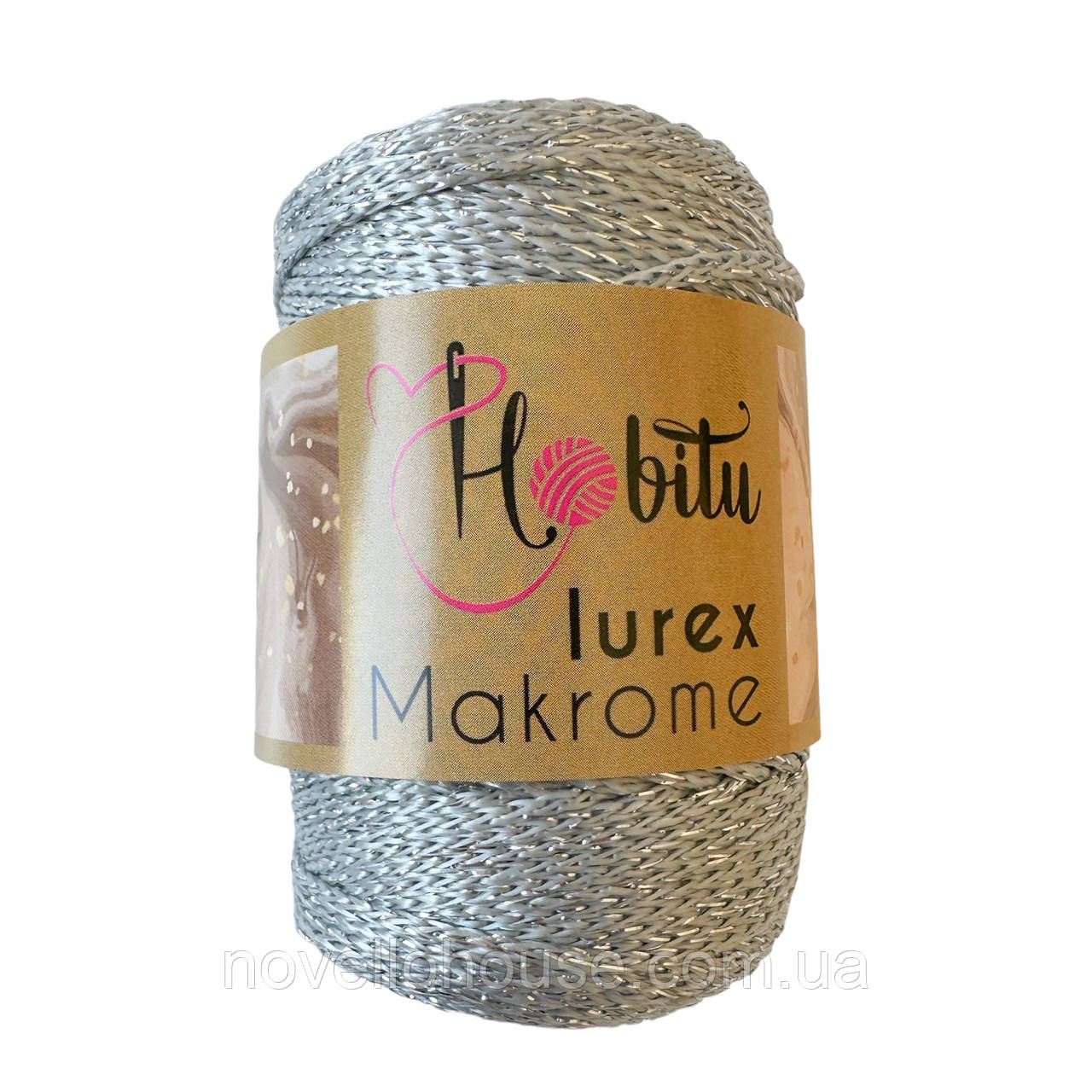 HOBITU MAKROME LUREX (ХОБІТУ МАКРАМЕ ЛЮРЕКС) № 060 світло-сірий з сріблом ( Пряжа поліпропілен з люрексом)