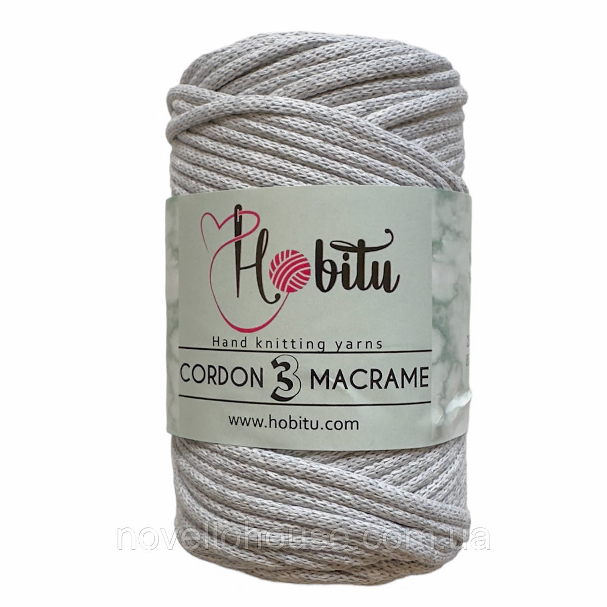 HOBITU CORDON 3 MACRAME (ХОБІТУ КОРДОН 3 МАКРАМЕ) № 156 світло-сірий (Пряжа шнур з віскозою, нитки для в'язання макраме)