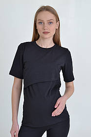 Футболка вільного крою для вагітних та годуючих із секретом годування 42 Lara Mumlove Чорний