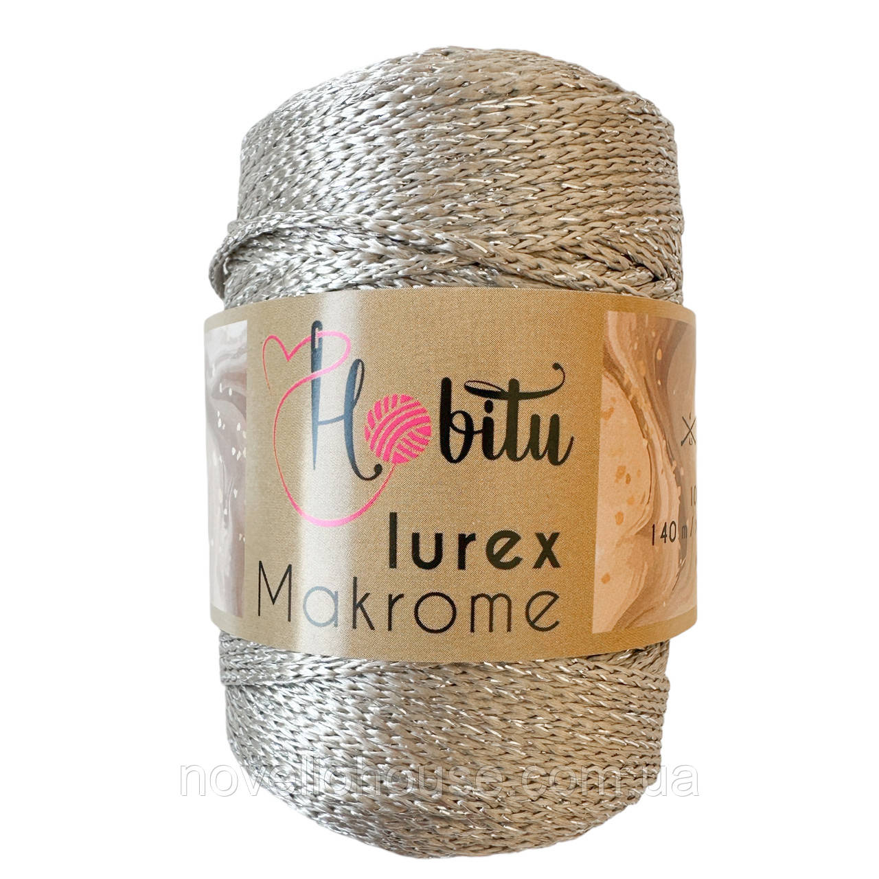 HOBITU MAKROME LUREX (ХОБІТУ МАКРАМЕ ЛЮРЕКС) № 030 світло-бежевий зі сріблом ( Пряжа поліпропілен з люрексом)