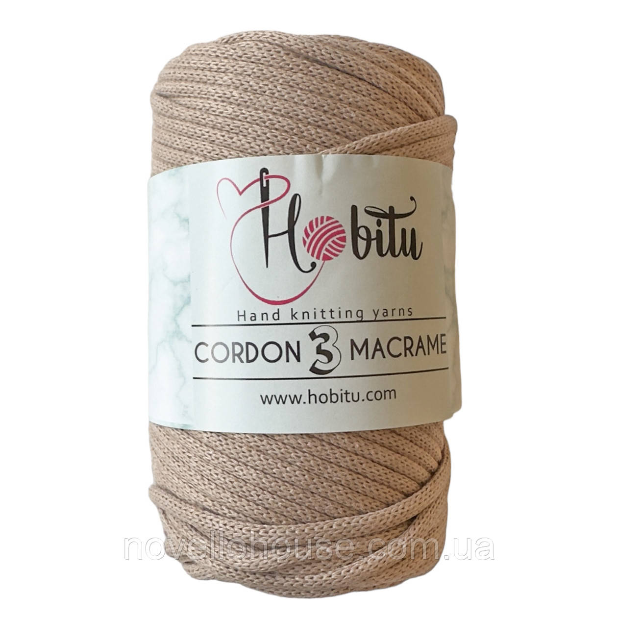 HOBITU CORDON 3 MACRAME (ХОБІТУ КОРДОН 3 МАКРАМЕ) № 168 темний беж (Пряжа шнур з віскозою, нитки для в'язання макраме)