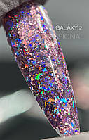 Глитерный гель для дизайна ногтей Galaxy glitter gel 2 Saga professional объем 8 мл цвет розовый