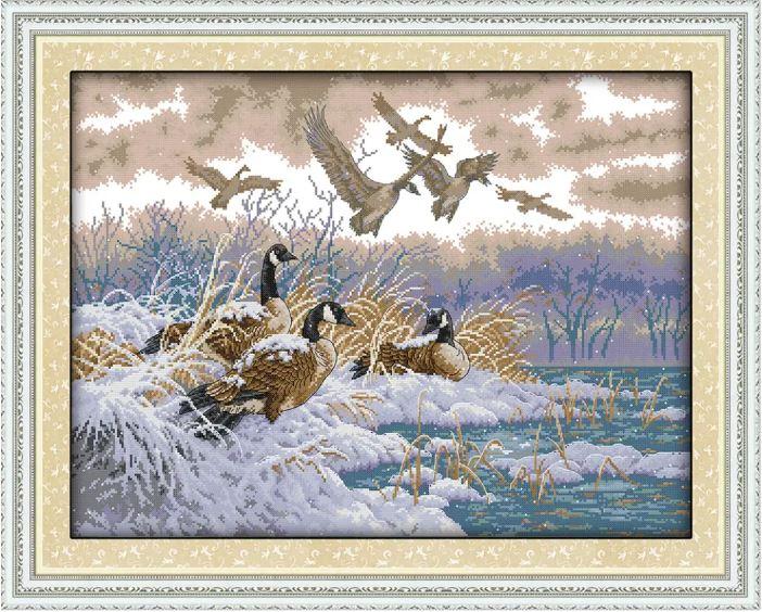 Набір для вишивання за нанесеною на канву схемою "The flying birds in" . AIDA 14CT printed, 61*48 см